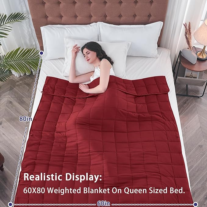 yescool Weighted Blanket for Adults (15 lbs, 60" x 80", Red) Cooling Heavy Blanket for Sleeping Perfect for 140-160 lbs, Queen Size Breathable Blanket with Premium Glass Bead, Machine Washable