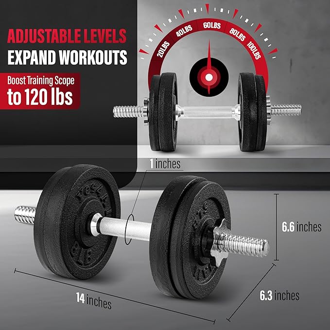 Yes4All Old School Adjustable Dumbbell Set with Weight Plates, Star Lock Collars/Connector, 40lbs to 200lbs Adjustable Weight Plates Set