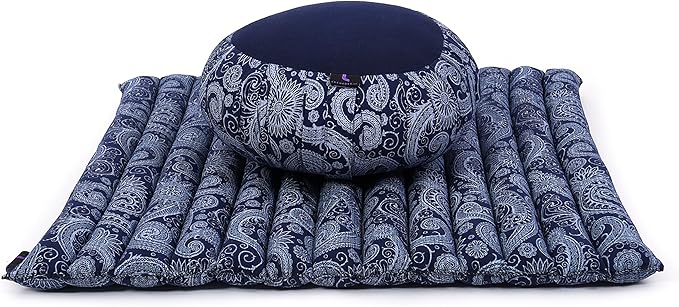 Leewadee Meditation Cushion Set – 1 Round Zafu Meditation Pillow and 1 Square Roll-Up Zabuton Meditation Mat, Pillows Bundle Filled with Kapok