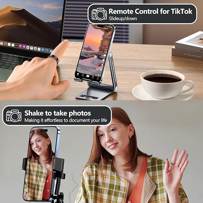 Thin Smart Ring for Fitness & Health Tracking -Pedometer,Sleep/Heart Rate/Blood Oxygen Monitor, Gesture Control / 5ATM Waterproof -No APP Subscription Compatible with Android& iOS (Black, 10)