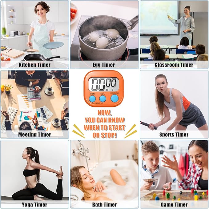 Macarrie 72 Pcs Digital Kitchen Timer Bulk Magnetic Timers for Classroom LCD Display Loud Alarm Electronic Timer Minute Second Clock Timer for Teacher Exercise Cook Baking