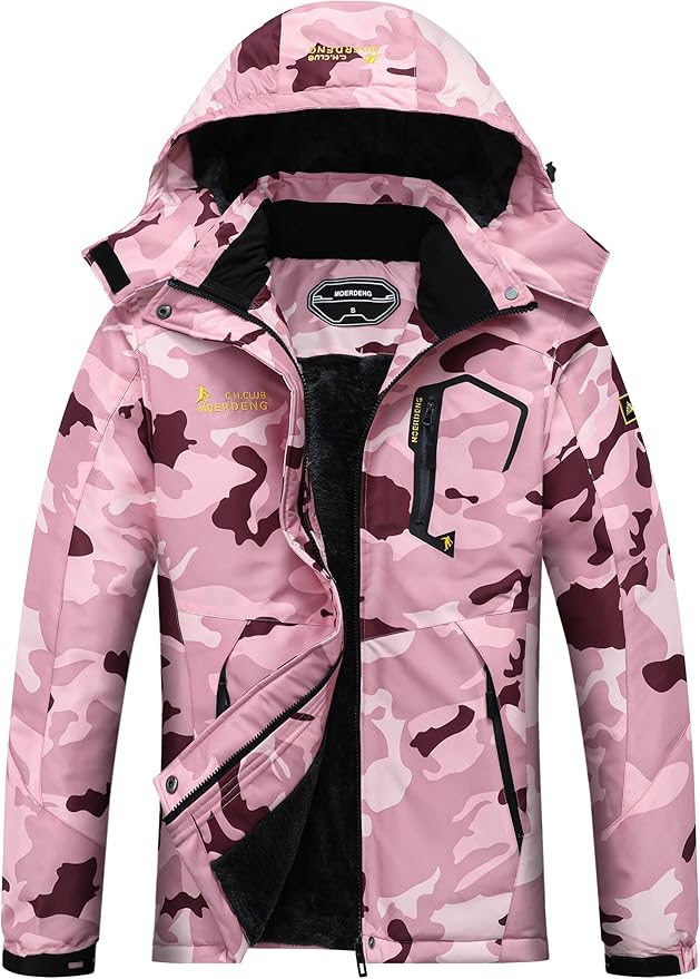 MOERDENG Women's Waterproof Ski Jacket Warm Winter Snow Coat Mountain Windbreaker Hooded Raincoat Jacket