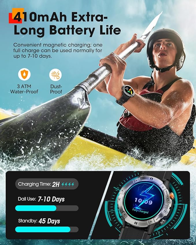 Smart Watches for Men, Bluetooth Call Military Smart Watch, Waterproof Fitness Tracker with Heart Rate/Blood Oxygen/Sleep Monitor/124 Sports Modes, Tactical Watch for Android Phones & iPhone (Silver)