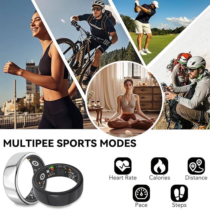 Smart Ring for Men Women with Black Charging Box, Bluetooth, Health Ring , IP68 Waterproof, Fitness Ring Tracks Heart Rate/Sleep/Steps/Sports Activities/Blood Oxygen,non-subscription app (Black, 8)