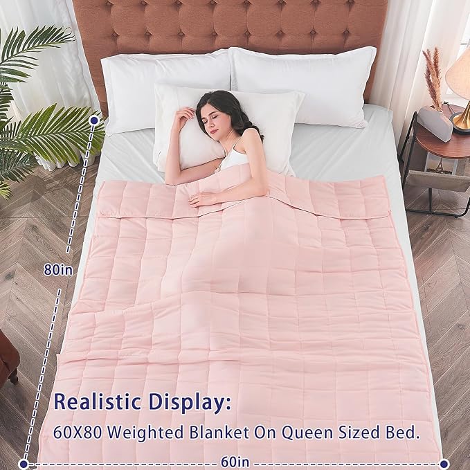 yescool Weighted Blanket for Adults (15 lbs, 60" x 80", Pink) Cooling Heavy Blanket for Sleeping Perfect for 140-160 lbs, Queen Size Breathable Blanket with Premium Glass Bead, Machine Washable