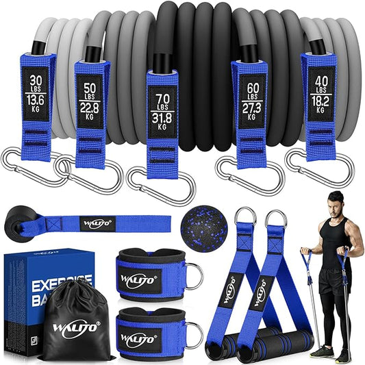 WALITO Resistance Bands Set - Exercise Bands with Handles, Door Anchor, Legs Ankle Straps, for Heavy Resistance Training, Physical Therapy, Muscle Training, Yoga, Home Workouts
