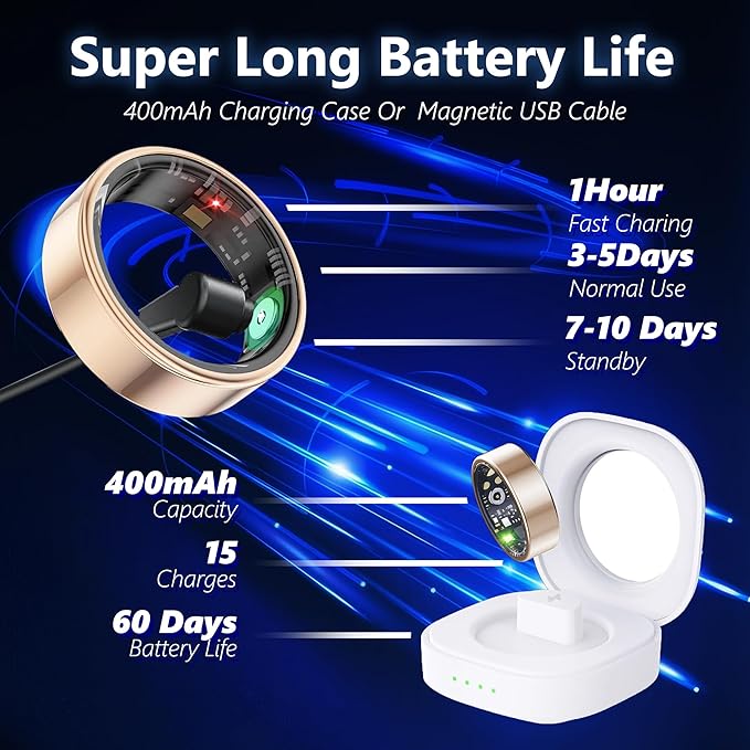 Smart Health Ring for Women Men Fitness Tracker with Heart Rate, Blood Oxygen, Blood Pressure, Sleep Monitoring, Step Counting, IP68 Waterproof for iPhone and Android, No APP Fee, Silver 11