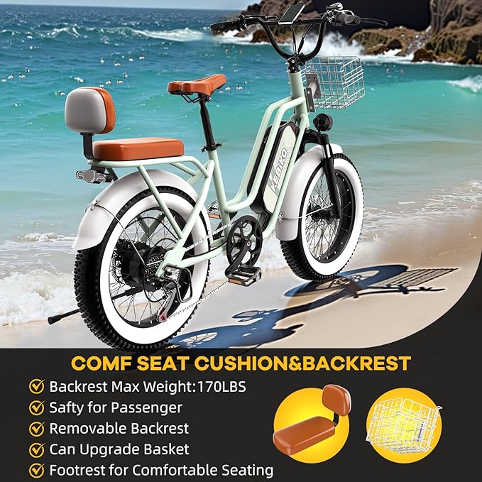 1500W Electric Bike for Adults,48V 20/60Ah Removable Battery Max Range 80Miles & 30MPH Electric Bicycle,20''ร4" Fat Tire Ebike,Adult Electric Bicycles for Commute Beach Snow,E-Bike UL Certified