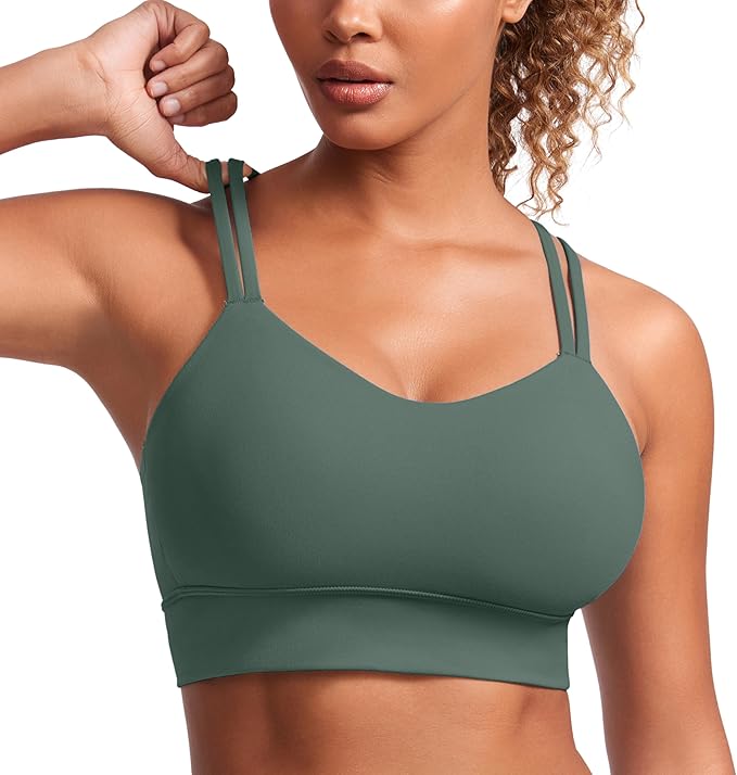 CRZ YOGA Softness Mold Womens Butterluxe Strappy Longline Sports Bra - Double Spaghetti Strap Workout Yoga Crop Top Athletic