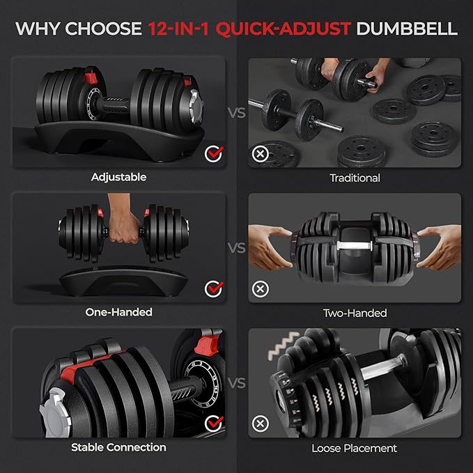 Yaheetech Adjustable Dumbbell Set 28/40/52.5/90LBS Adjustable Dumbbells Fast Adjust Dumbbell Weight Set with Anti-Slip Handle and Tray for Men/Women Home Gym Strength Training Equipment Single/Pair