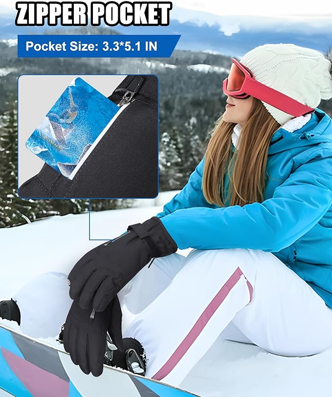 Waterproof Winter Ski Gloves Thermal -10F°, 3M Thinsulate Thick Warm Gloves, Windproof Touch Screen Snow Gloves