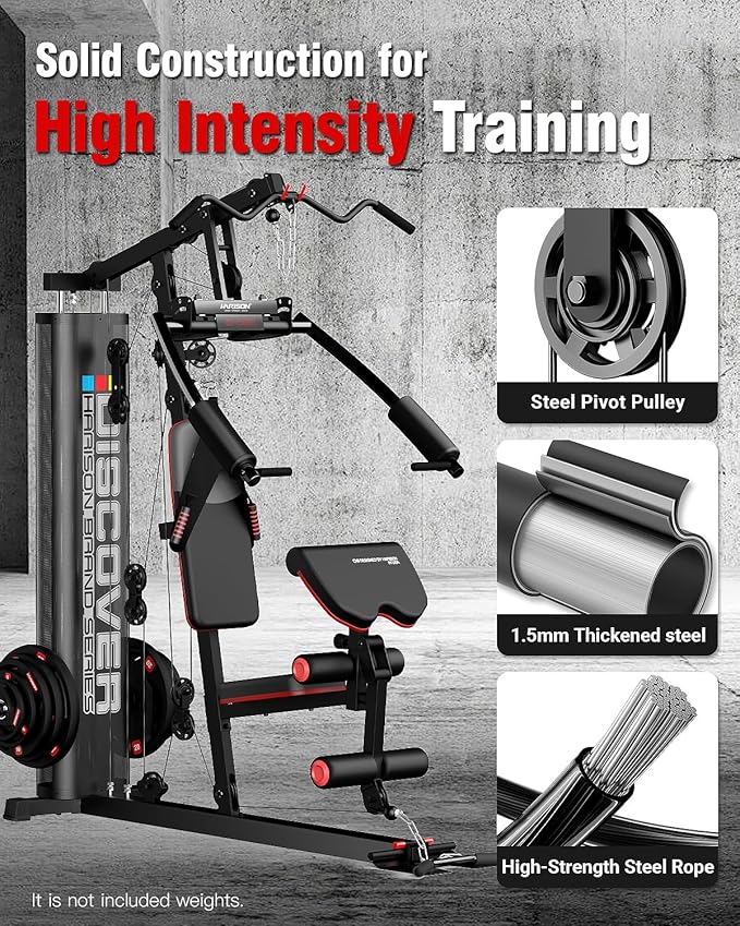 HARISON Home Gym - Full Body Workout Equipment, Exercise Equipment, Fitness Equipment, Multifunctional Home Gym Equipment for Home with Pulley System, Weight Bench, Rowing Machine