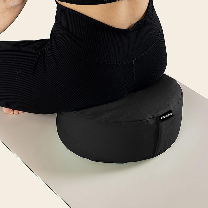 Retrospec Sedona Zafu Meditation Cushion Filled w/Buckwheat Hulls - Yoga Pillow for Meditation Practices - Machine Washable 100% Cotton Cover & Durable Carry Handle, Round
