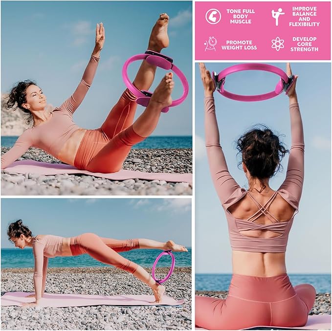 Pilates Ring and Ball Set Bulk, Pilates Equipment with 12 Inch Pilates Circle Rings, Small Yoga Balls, Resistance Bands, Pilate Essential Kit Bulk for Home Workouts Women, Pilates & Yoga Studio