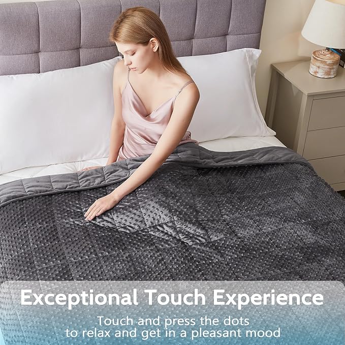 L'AGRATY Weighted Blanket for Adult - 48"x72" 15lbs Minky Dots Heavy Blanket with Glass Beads: Soft Breathable for All-Season Summer Fall Winter Thick Comfort for Sleeping