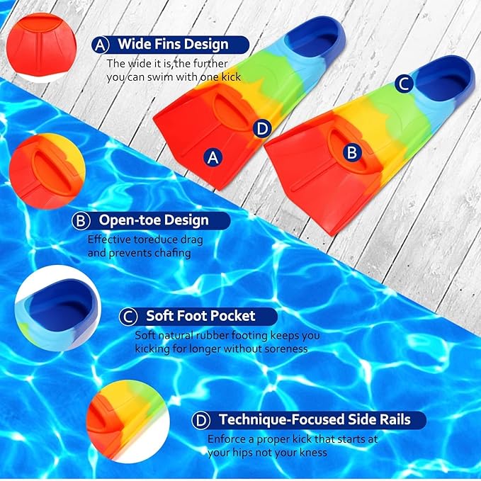 Kids Swim Fins,Short Kids Fins Youth Swimming Flippers for Lap Swimming Training for Children Girls Boys Beginners