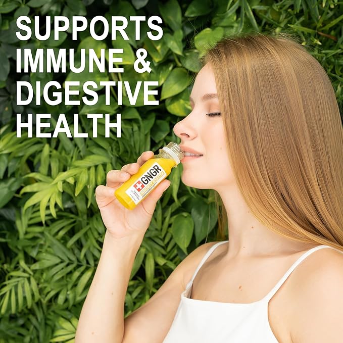'+GNGR Immunity Aid Organic Ginger and Lemon Shot - Cold Pressed Ginger Shots with Echinacea, Lemon Juice, Honey, Zinc & Vitamin D3, Immune & Digestive Support (2 Oz, Pack of 12)