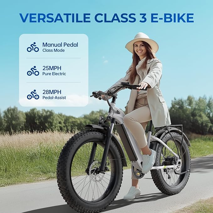 SISIGAD Electric Bike for Adults, 1500w | 50Miles | 32Mph Electric Mountain Bike - 48V 15Ah Removable Built-in Battery, 26" Fat Tire Dirt Ebike - 7Speed Shock Absorber E-MTB UL2849 Tested for Commute