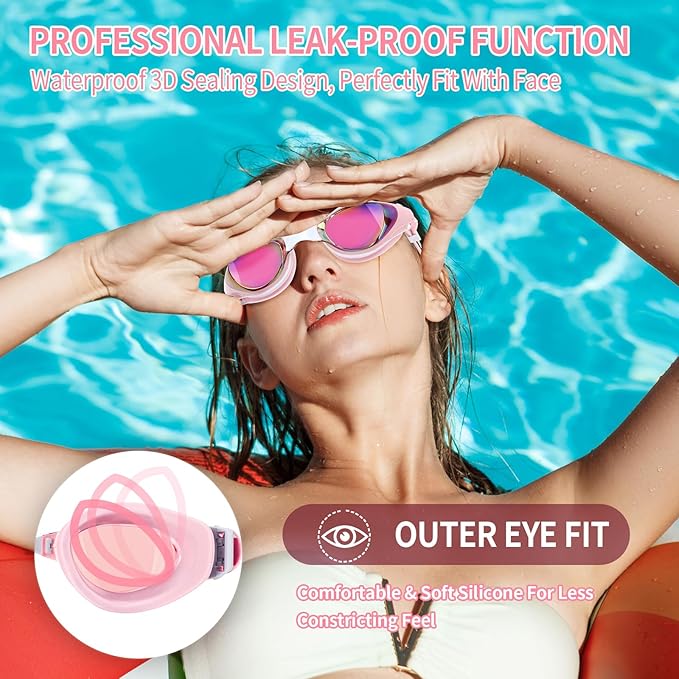 Nearsighted Swim Goggles, Shortsighted Optical Swimming Goggles No Leaking Anti Fog UV Protection for Adult Men Women