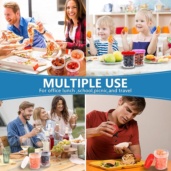 XSEINO 24 Pack 4oz Salad Dressing Container to Go,Small Transparent Containers with Leakproof & Screw Lids, Microwave & Dishwasher Safe, Reusable and Stackable