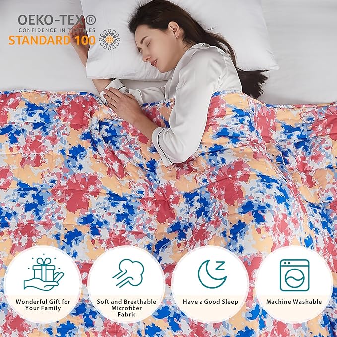 L'AGRATY Weighted Blanket - 60"x80", 15lbs Cooling Breathable Heavy Blanket with Glass Beads for Adult All-Season