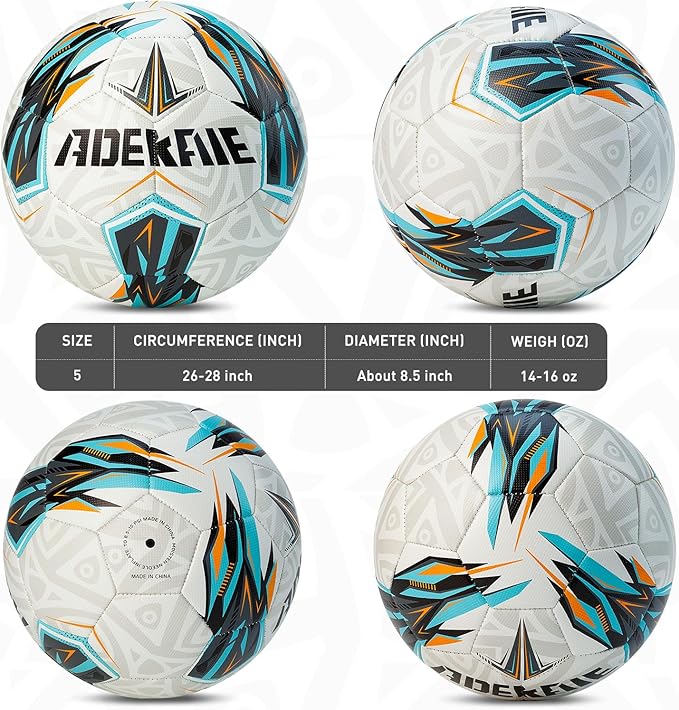Soccer Ball Size 5 for All Age Recreational or Professional Outdoor Practice, PU Official Size&Weight, Size 5 Soccer Ball for Boys Youth Adults College Team, Ideal Gifts with Pump and Carry Net