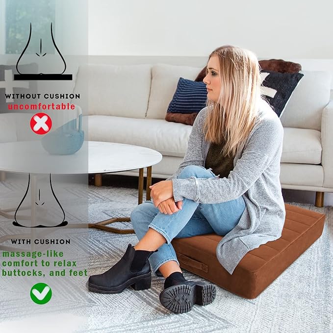 MeMoreCool Square Floor Pillow Seating for Adults Kids, Large Meditation Cushion Floor Pillow with Thick Foam & Soft Tufted Cover, Washable Big Pillow Seat Floor Cushion for Sitting Yoga 22" Coffee