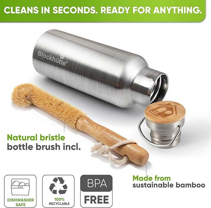 Blockhütte Vacuum Insulated Stainless Steel Water Bottle I 25 oz I Wide Mouth Metal Bottle for hot and cold drinks I BPA-Free I for Travel, School I Kids, Adults, Water Canteen, Sports, flask