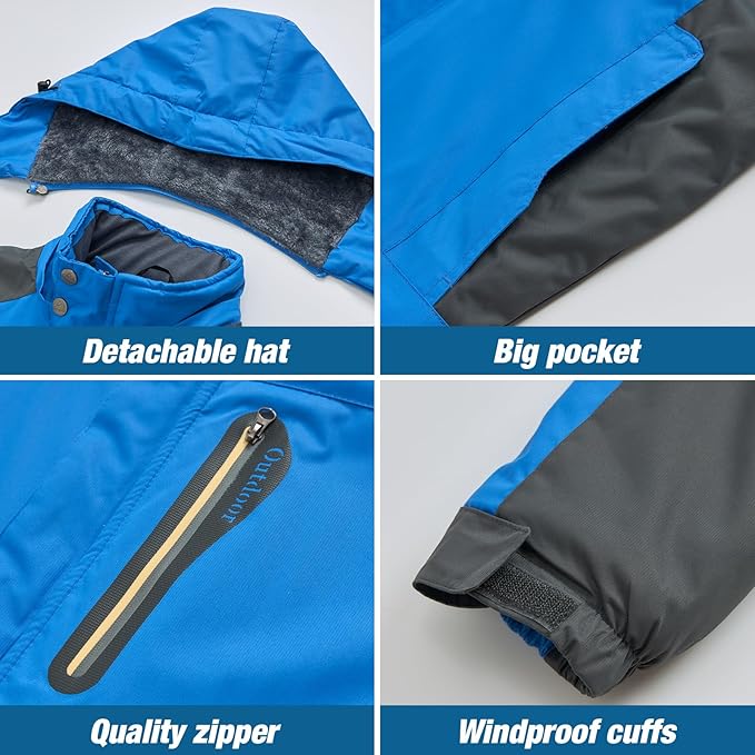 Men's Winter Ski Jacket Warm Waterproof Fleece Liner Snow Coat Hooded Windproof Mountain Raincoat