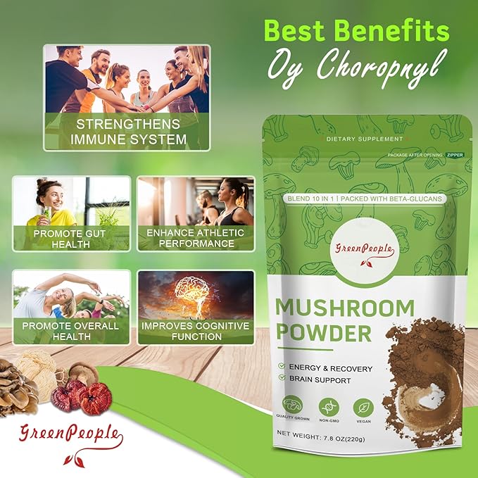 Mushroom Powder Mushroom Supplement - 10-in-1 Mushrooms Lions Mane Powder with Reishi/Cordyceps/Chaga/Turkey Tail/Maitake/Complex for Cognitive Function & Immune Support 78 Servings