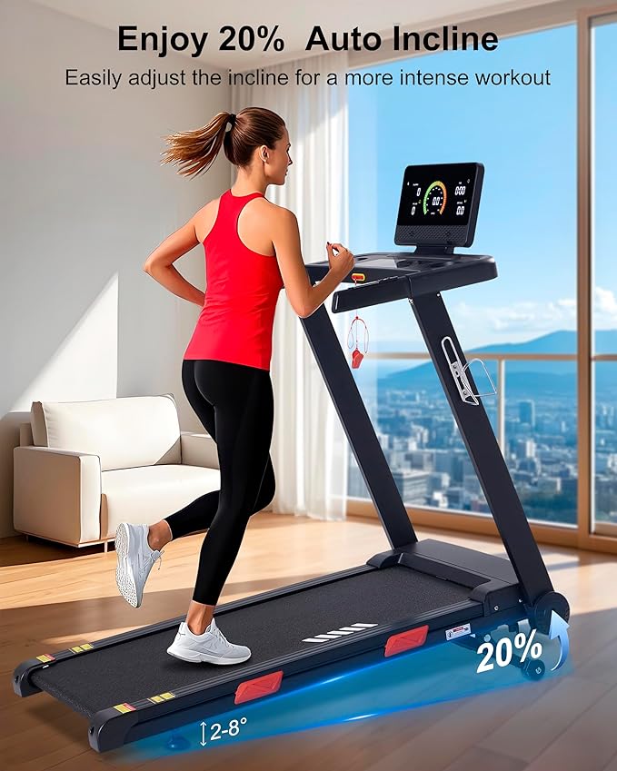Auto Incline Treadmill, 20% Incline, 3.0HP, 10 MPH Running Machine, 18.5" Wide Belt, 350 lbs Capacity, Treadmill for Home with Bluetooth App