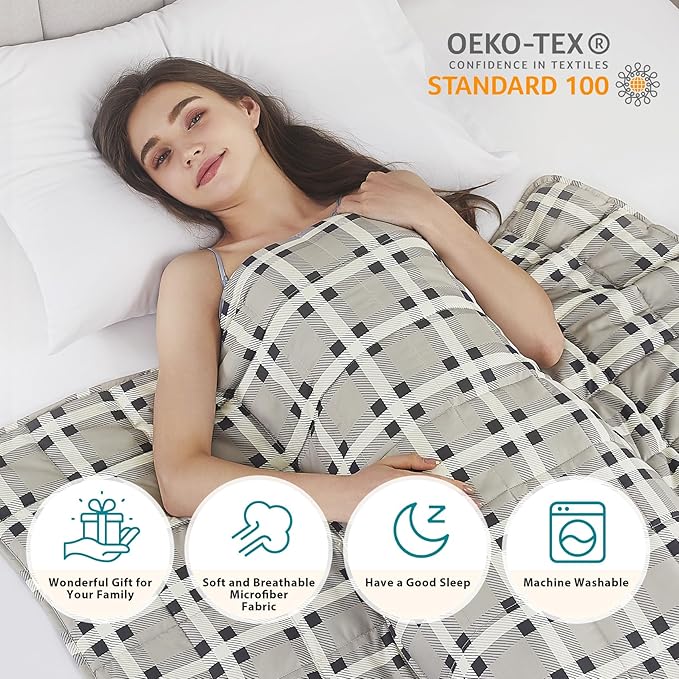 L'AGRATY Weighted Blanket - 60"x80" 25lbs Cooling Breathable Heavy Blanket Microfiber Material with Glass Beads for Adult All-Season Summer Fall Winter Soft Thick Comfort