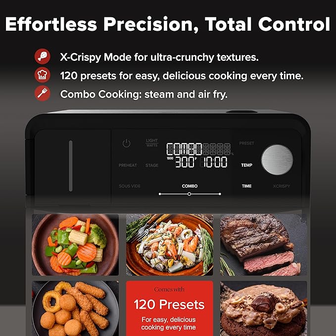 Nuwave PFAS-Free Steam Oven & Air Fryer, All-in-One Convection Cooker with Precision Steam Control, Toast, Air Fry, Sous Vide, Steam & More, Juicier Meats, 120 Presets, 50–450°F, Stainless Steel