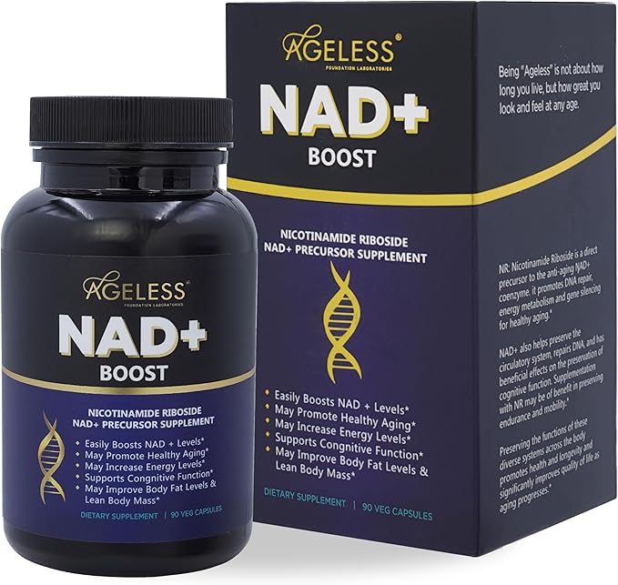 Ageless NAD Supplements for Women & Men | High Purity 300mg Nicotinamide Riboside Chloride | NMN Supplement for Anti-Aging | Support Energy, Focus, Body Fat and Cognitive Function - 90 Count