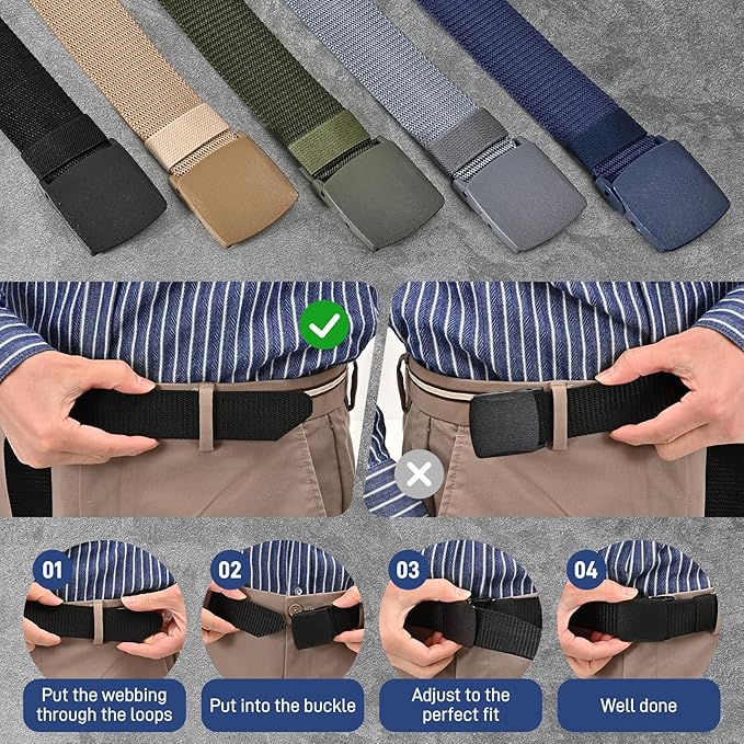 Tactical Men's Nylon Belts,5 Pack Mens Belts Casual,Military Canvas Outdoor Metal-free Belts