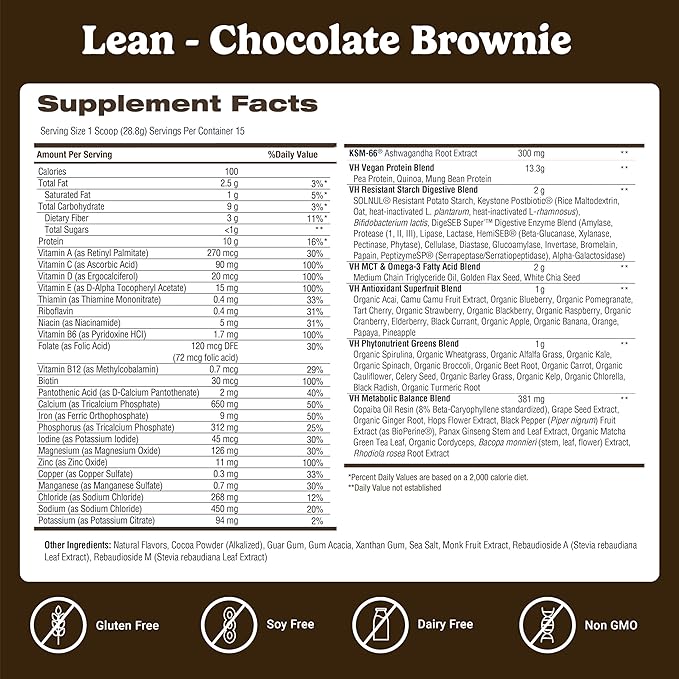 VitaHustle ONE Superfood Lean Protein Powder, All-in-One Nutrition Shake, 10g Plant Protein, Multivitamins, Ashwagandha, Low Calorie, Postbiotics, 15 Servings