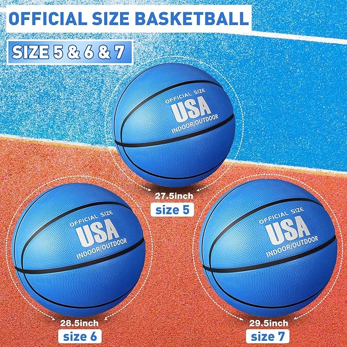 Libima 4 Pcs Rubber Basketball with Pump Official Size Indoor Outdoor Basketball Game Practice Training Kid Teen Women Men Streetbball Sport Gift Back to School