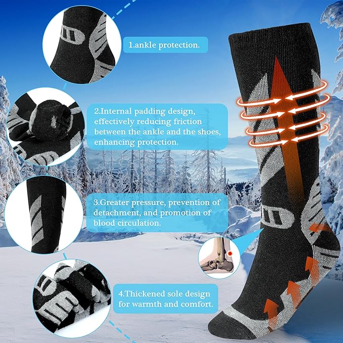Warm Kids Ski Socks - 2 Pairs Merino Wool Skiing Socks, Winter Warm Snowboard Thermal Socks For Boys Girls Toddlers
