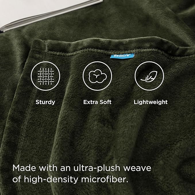 Bedsure Fleece Throw XL Blanket Olive Green - 300GSM Soft Lightweight Plush Cozy Blankets for Bed, Sofa, Couch, Travel, Camping, 50x70 inches