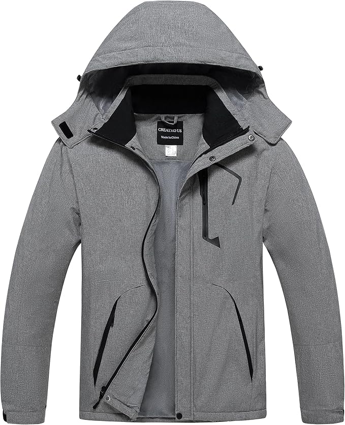 CREATMO US Men's Mountain Waterproof Ski Jacket - Windproof Snowboarding Warm Winter Coat Raincoat