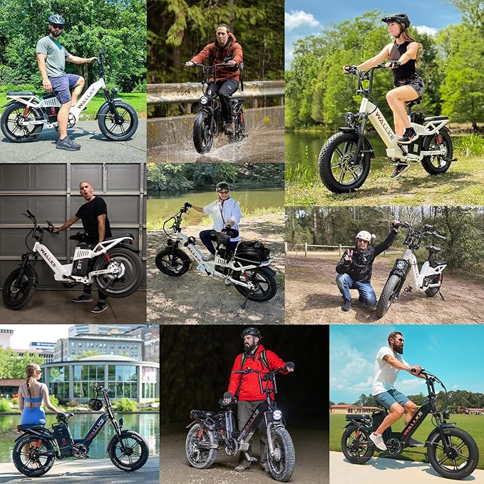 W Wallke H7 AWD Dual Motor Electric Bike for Adult, 48V 60Ah/40Ah Removable Battery, Long Range 32-34MPH Fast Ebike, 20" Fat Tire Mountain Offroad All Terrain Full Suspension E-Bicycle, UL2849 List