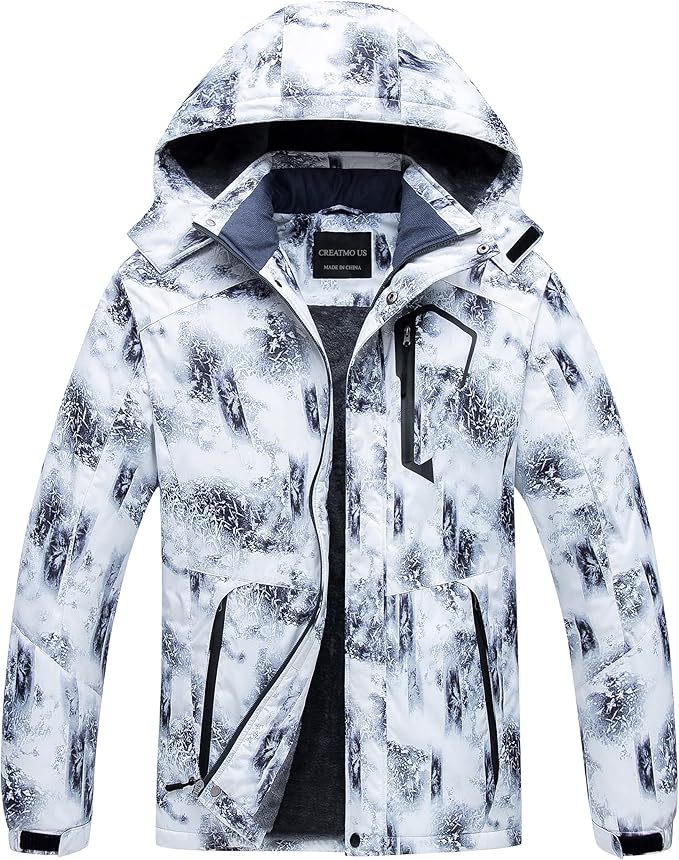 CREATMO US Men's Mountain Waterproof Ski Jacket - Windproof Snowboarding Warm Winter Coat Raincoat
