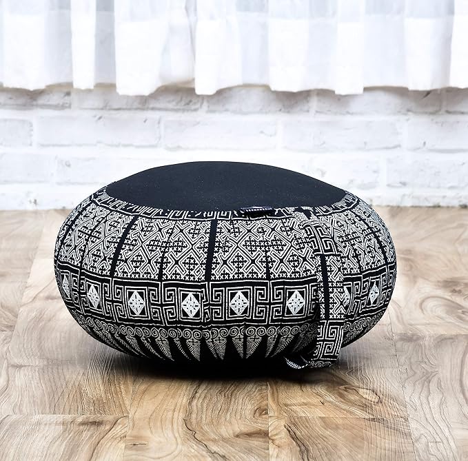 Leewadee Meditation Cushion Set – 1 Round Zafu Meditation Pillow and 1 Square Roll-Up Zabuton Meditation Mat, Pillows Bundle Filled with Kapok