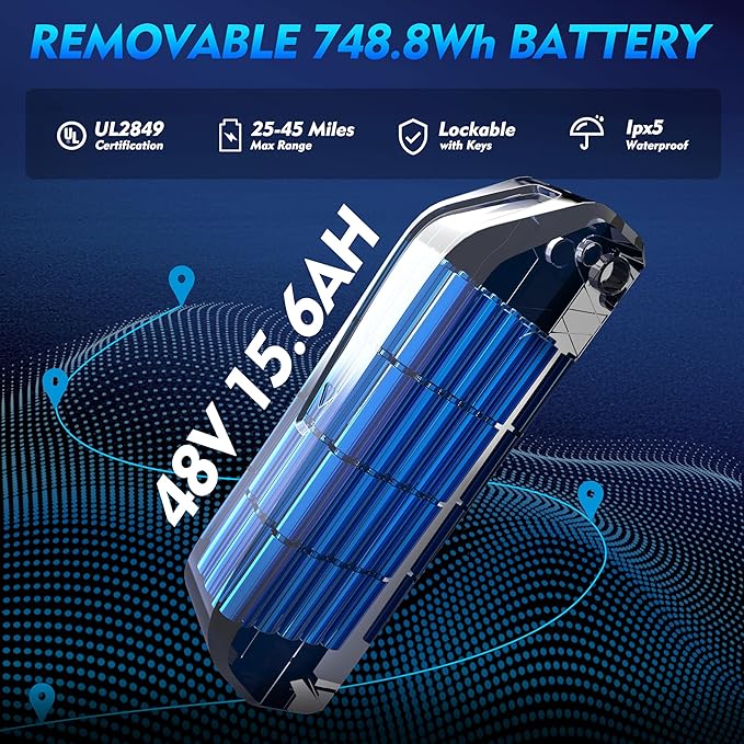 Electric Bike for Adults, Powerful 750W/ 1000W Peak Motor,Up to 25/30MPH, Max 25-45 Miles Long Range, 748.8/624 Wh Removable Battery,Ebike for Mountain,Snow,Sand,Road,Commuter