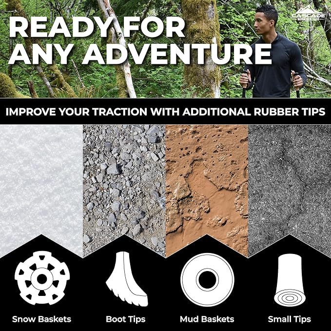 Cascade Mountain Tech Trekking Poles - Carbon Fiber Monopod Walking or Hiking Sticks with with Accessories Mount and Adjustable Quick Locks