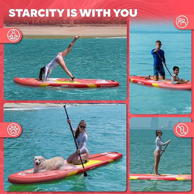 Starcity 11'*34"*6" Blow Up Paddle Board, Inflatable Paddle Board,Paddle Board,Spacious and Stable, Anti Slip and Easy to Operate, Large Size Suitable for Single Person/Family/Pet Use.