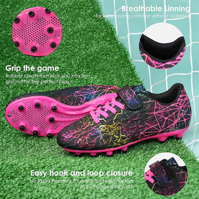 brooman Kids Firm Ground Soccer Cleats Girls Football Cleats with Shin Guards and Soccer Socks