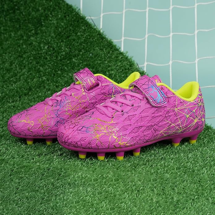 brooman Kids Firm Ground Soccer Cleats Girls Football Cleats with Shin Guards and Soccer Socks