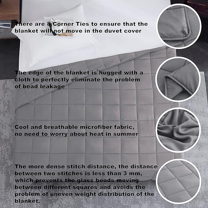 L'AGRATY Weighted Blanket - 48"x72" 15lbs Cooling Breathable Heavy Blanket Microfiber Material with Glass Beads for Adult All-Season Summer Fall Winter Soft Thick Comfort