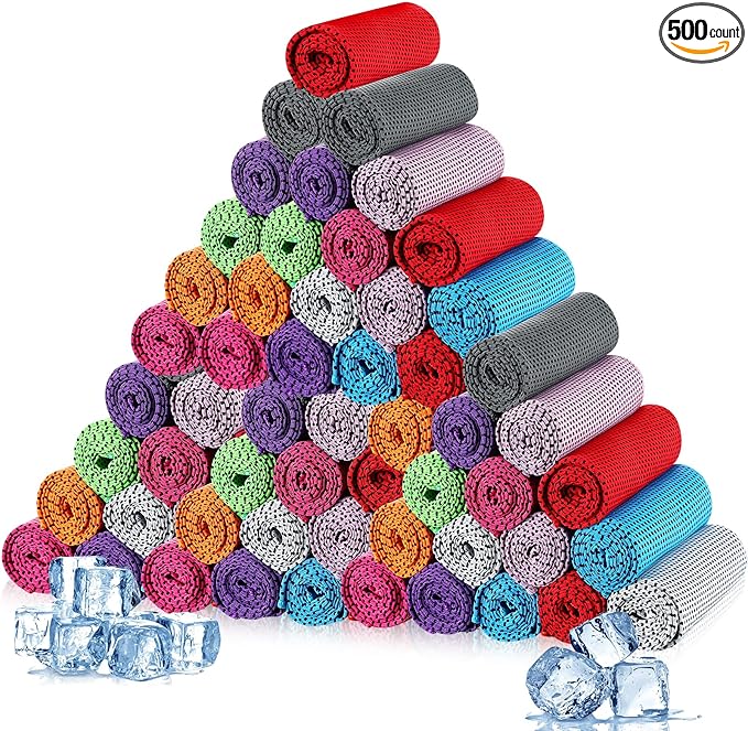 Maitys 500 Pack Cooling Towels for Neck and Face Bulk, 32 x 12 Inch Microfiber Ice Chilly Cold Sports Towel Breathable Workout Rags for Hot Weather Gym Yoga Golf Beach Running